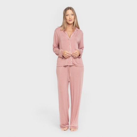 Pijama manga larga camisero viscosa punto mujer