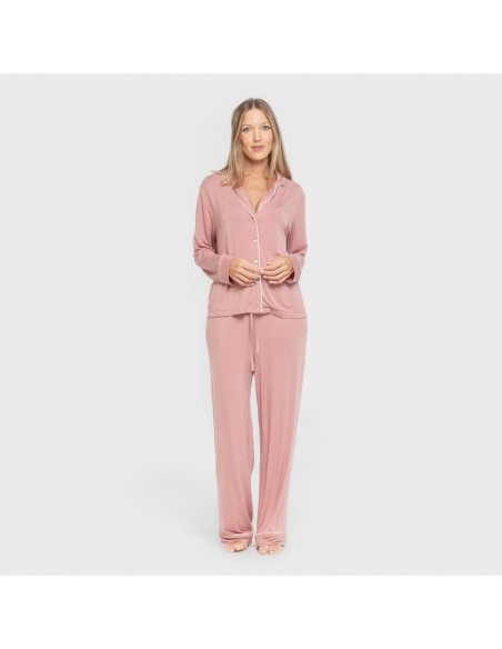 Pijama manga larga camisero viscosa punto mujer