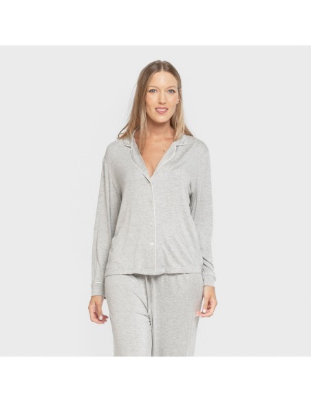 Pijama manga larga camisero viscosa punto mujer