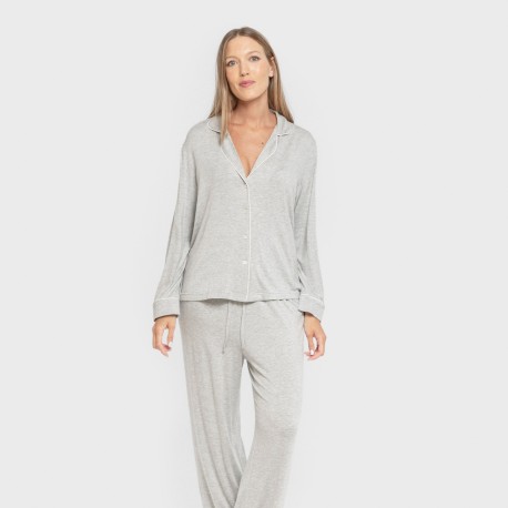 Pijama manga larga camisero viscosa punto mujer