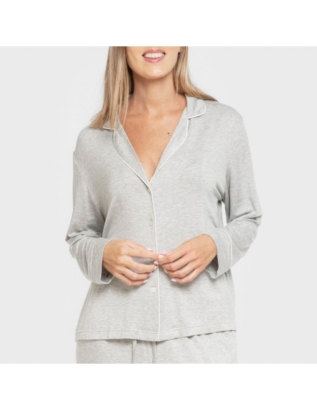 Pijama manga larga camisero viscosa punto mujer