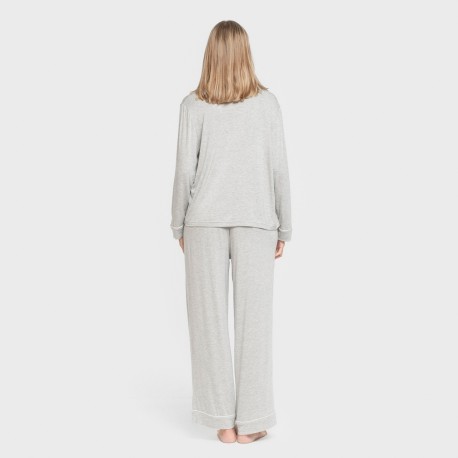 Pijama manga larga camisero viscosa punto mujer