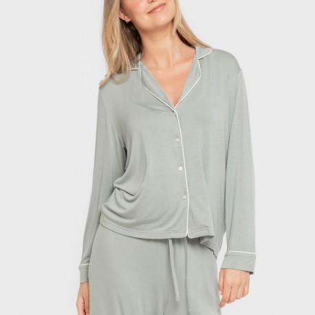 Pijama manga larga camisero viscosa punto mujer