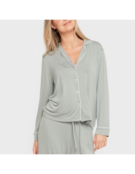 Pijama manga larga camisero viscosa punto mujer