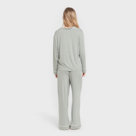 Pijama manga larga camisero viscosa punto mujer