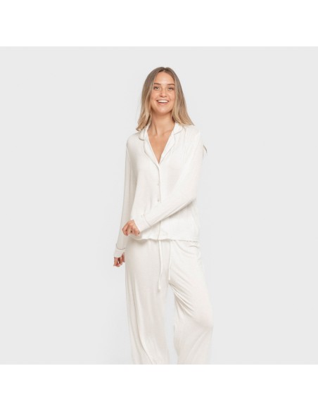 Pijama manga larga camisero viscosa punto mujer