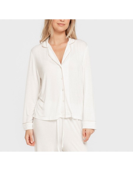 Pijama manga larga camisero viscosa punto mujer