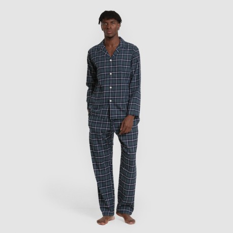 Pijama franela manga larga camisero hombre Cuadro Ruz verde