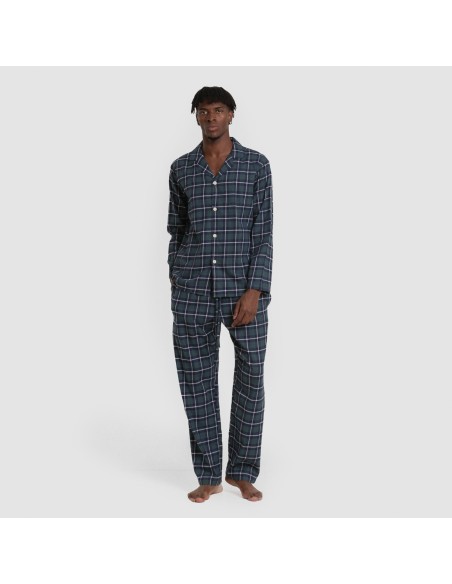 Pijama franela manga larga camisero hombre Cuadro Ruz verde