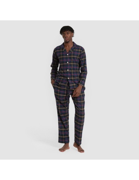 Pijama franela manga larga camisero hombre Cuadro Tejada azul