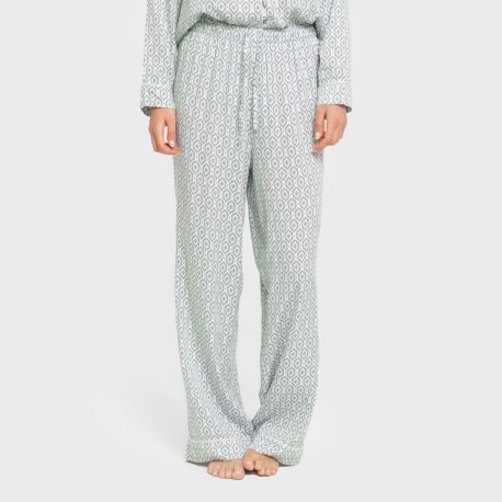 Pijama manga larga camisero viscosa mujer Orquidea agua marina