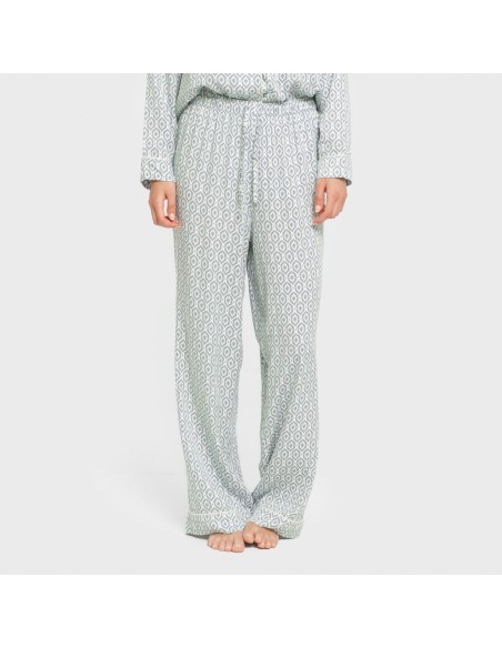 Pijama manga larga camisero viscosa mujer Orquidea agua marina