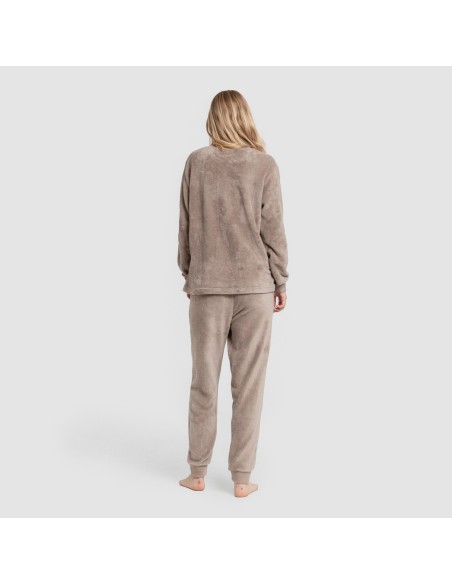 Pijama coral puño mujer Hello Weekend marrón Pijama coral puño mujer Hello Weekend marrón