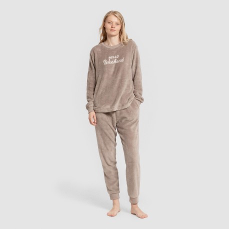 Pijama coral puño mujer Hello Weekend marrón