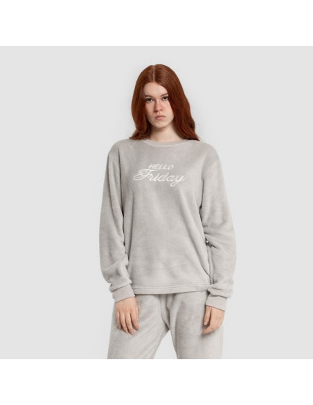 Pijama coral puño mujer Hello Friday gris claro