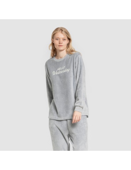 Pijama coral puño mujer Hello Wednesday indigo Pijama coral puño mujer Hello Wednesday indigo