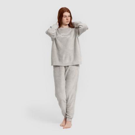 Pijama coral puño mujer Hello Friday gris claro