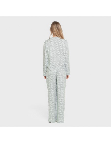 Pijama manga larga camisero viscosa mujer Orquidea agua marina
