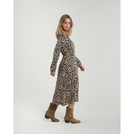 Vestido midi manga larga pico viscosa Vitamin negro