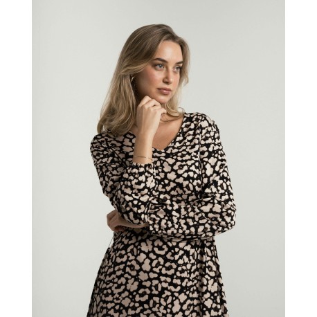 Vestido midi manga larga pico viscosa Vitamin negro