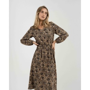 Vestido midi manga larga pico viscosa Sophie
