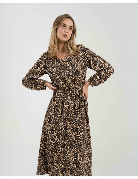 Vestido midi manga larga pico viscosa Sophie Vestido midi manga larga pico viscosa Sophie
