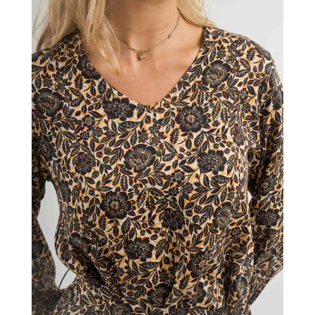 Vestido midi manga larga pico viscosa Sophie