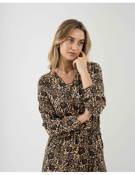 Vestido midi manga larga pico viscosa Sophie Vestido midi manga larga pico viscosa Sophie