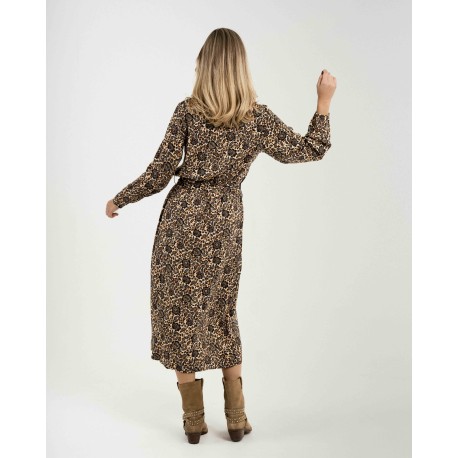 Vestido midi manga larga pico viscosa Sophie