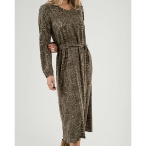 Vestido midi manga larga pico viscosa Dalias verde cacería 2