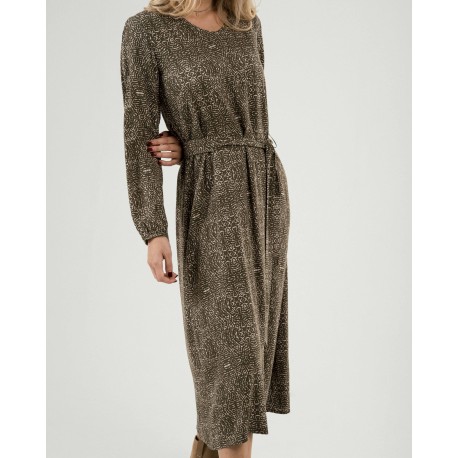 Vestido midi manga larga pico viscosa Dalias verde cacería