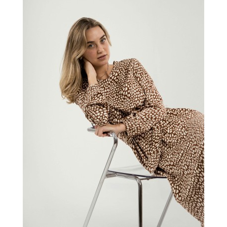 Vestido midi manga larga pico viscosa Serum teja
