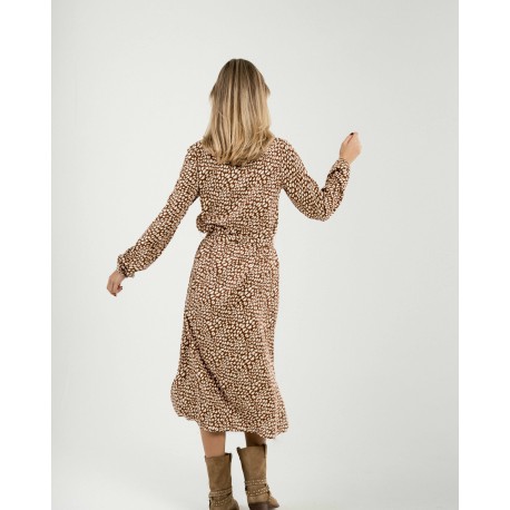 Vestido midi manga larga pico viscosa Serum teja