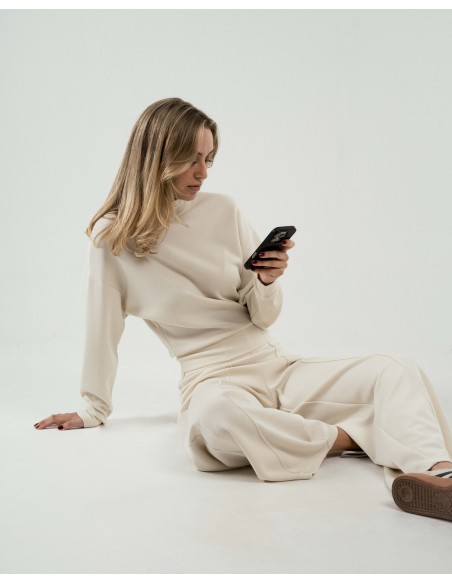 Pantalón largo pinzas fluido mujer