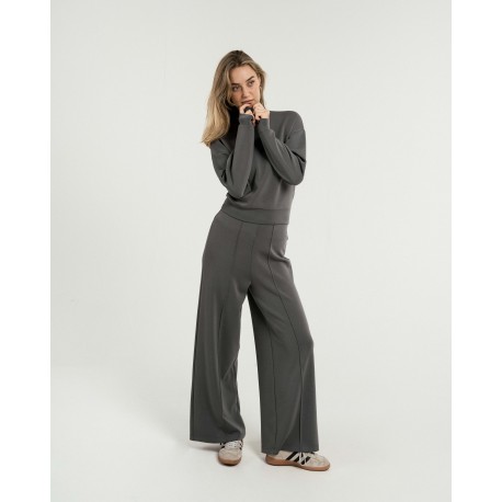 Pantalón largo pinzas fluido mujer