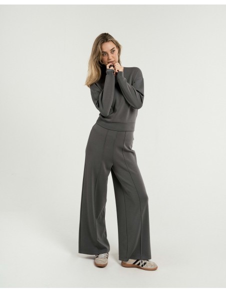 Pantalón largo pinzas fluido mujer