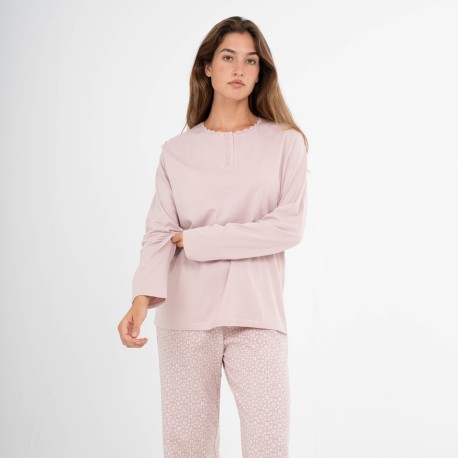 Pijama largo algodón Madrigal marsala