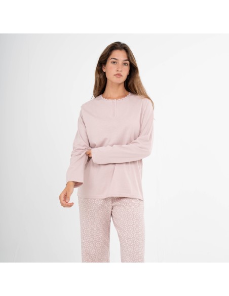 Pijama largo algodón Madrigal marsala Pijama largo algodón Madrigal marsala