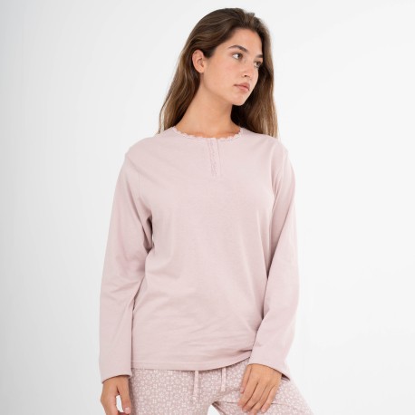 Pijama largo algodón Madrigal marsala