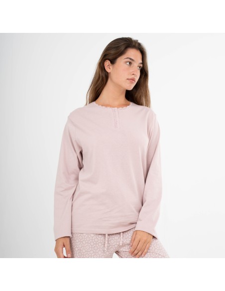 Pijama largo algodón Madrigal marsala Pijama largo algodón Madrigal marsala