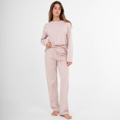 Pijama largo algodón Madrigal marsala
