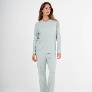 Pijama largo mujer soft Lolenda verde tiffany 2