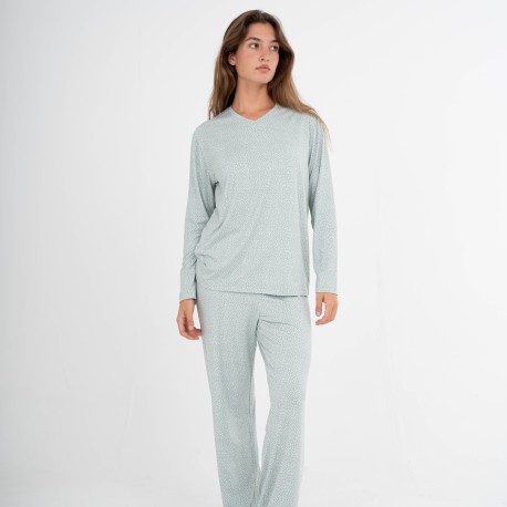 Pijama largo mujer soft Lolenda verde tiffany