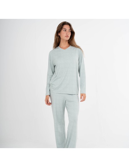 Pijama largo mujer soft Lolenda verde tiffany