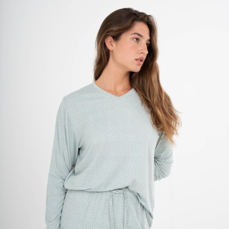 Pijama largo mujer soft Lolenda verde tiffany