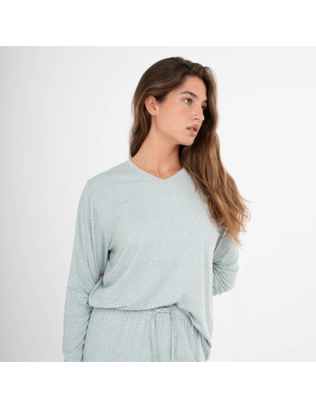 Pijama largo mujer soft Lolenda verde tiffany