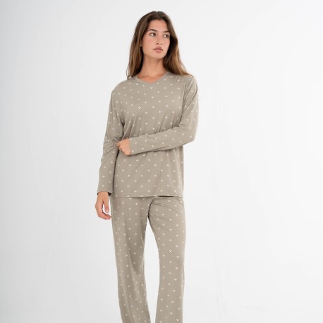 Pijama largo mujer soft Embera verde seco