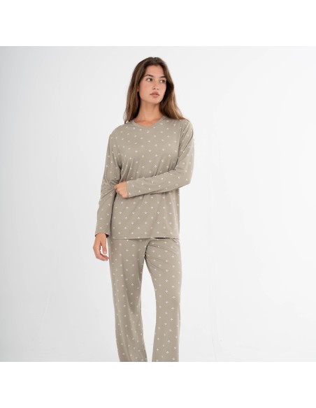 Pijama largo mujer soft Embera verde seco