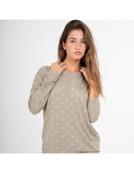 Pijama largo mujer soft Embera verde seco