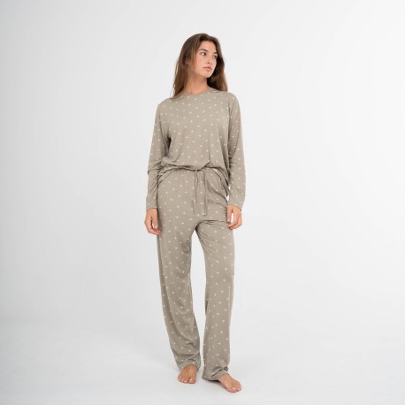 Pijama largo mujer soft Embera verde seco